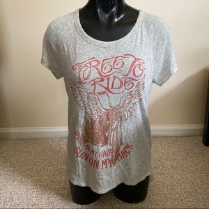 LUCKY BRAND Motorcycle Zipper Back Graphic Tee